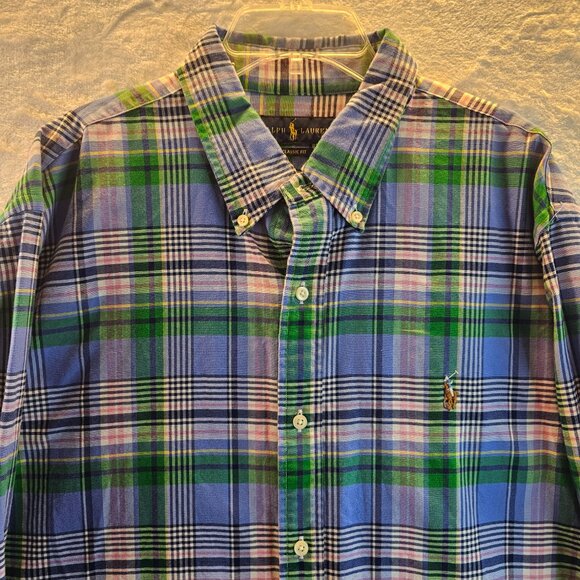 Ralph Lauren Classic Fit Men Plaid Shirt Long Sleeve Collared Blue Green Pink XL - Picture 8 of 11